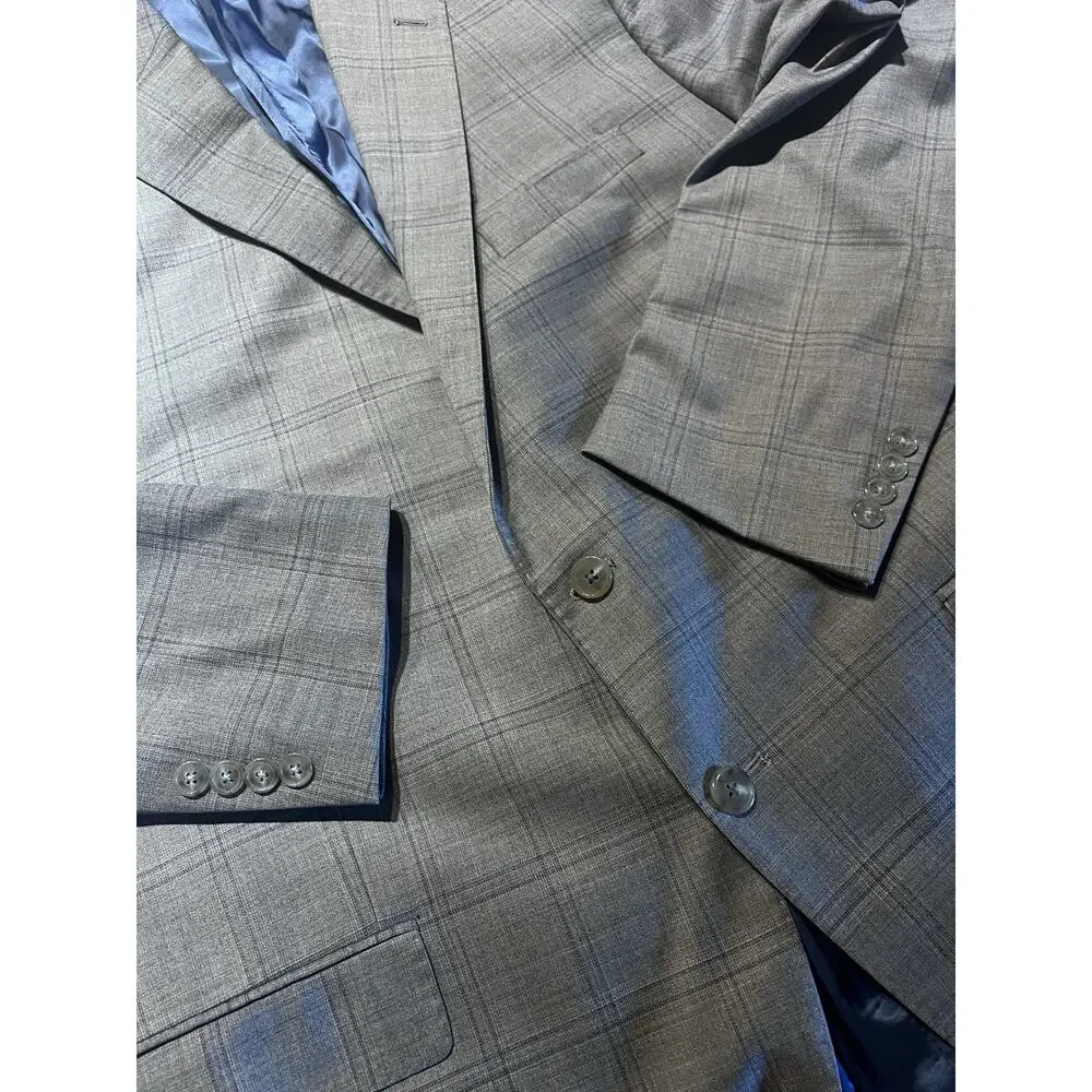 Hart Schaffner Marx New York Fit 48R 41x27 Blue Plaid Classic Suit